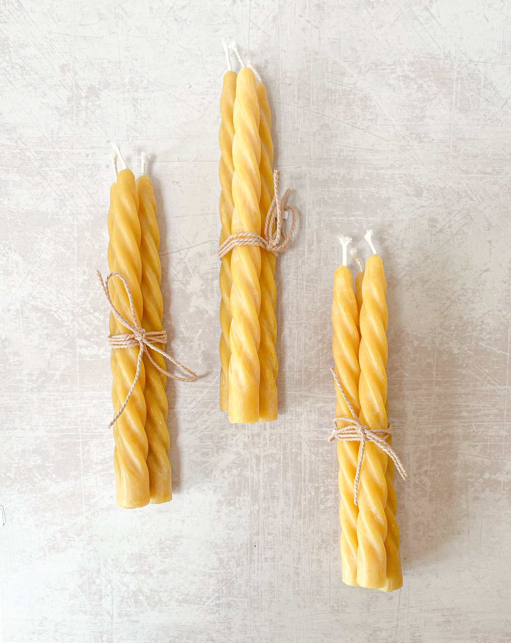 Twisted Trio Natural Pure Beeswax Candlesticks Gift Set.