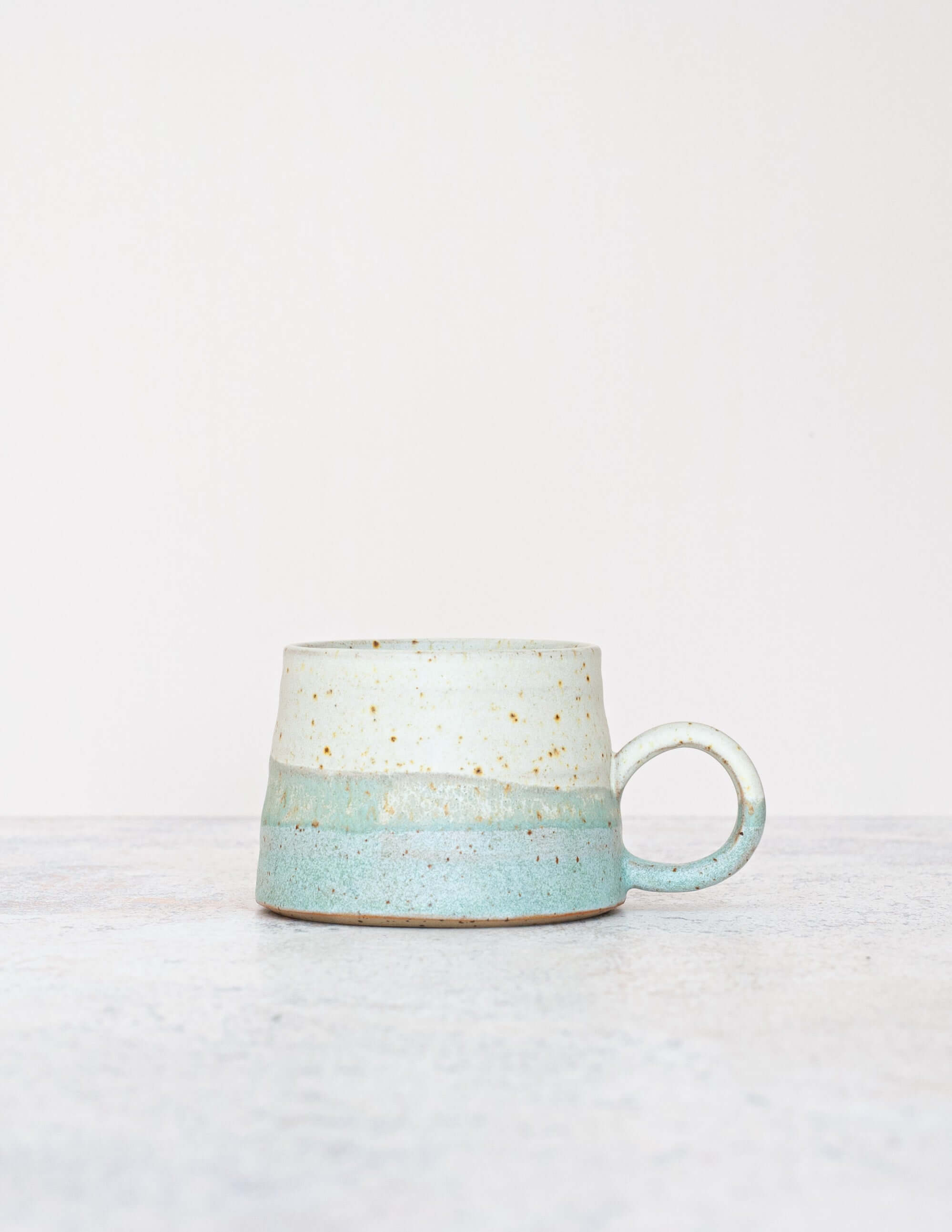 Light blue light green large clay handmade pottery stoneware & ceramic coffee cup
