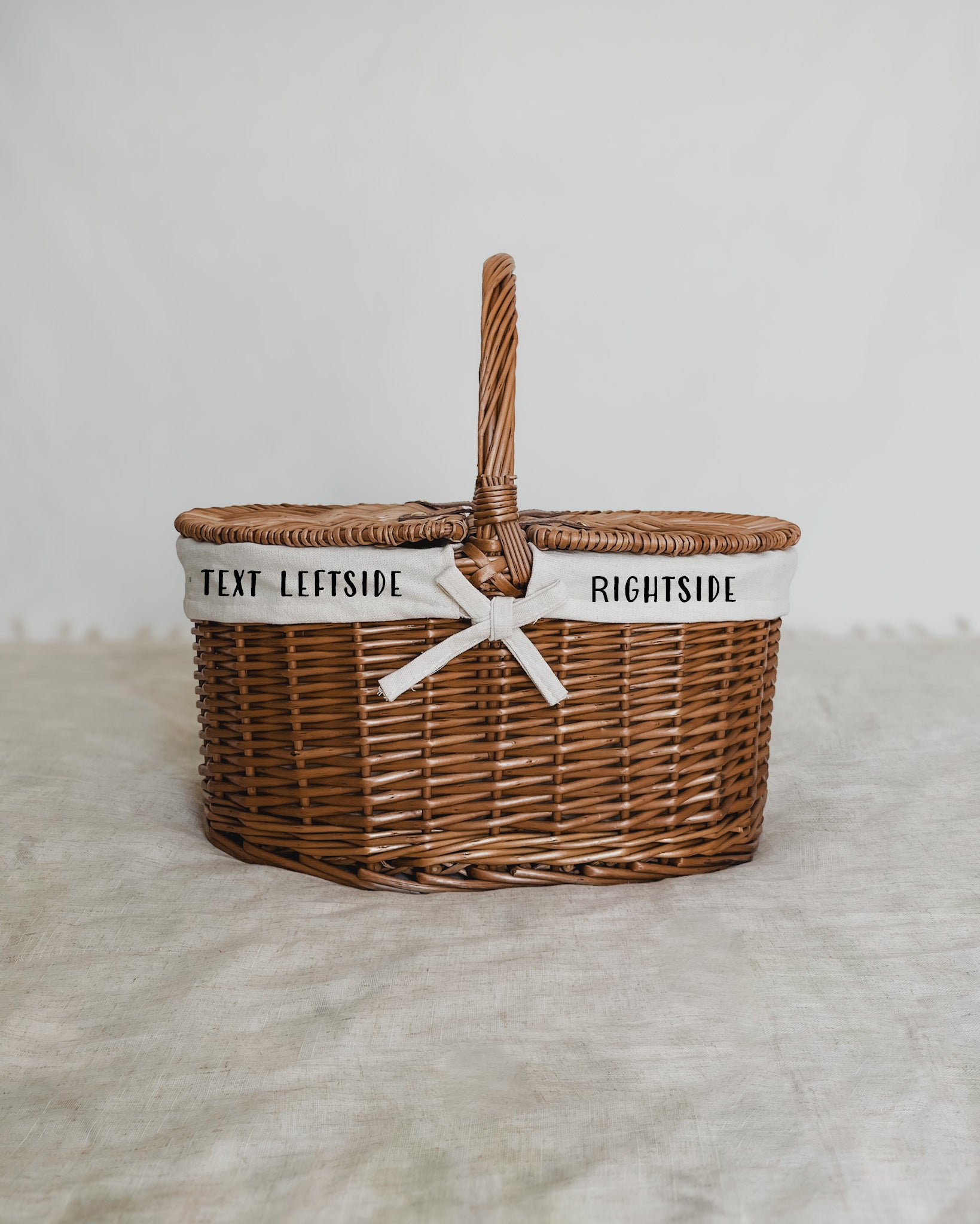 Personalised Medium Oval Lidded Wicker Hamper and Customisable Picnic Basket