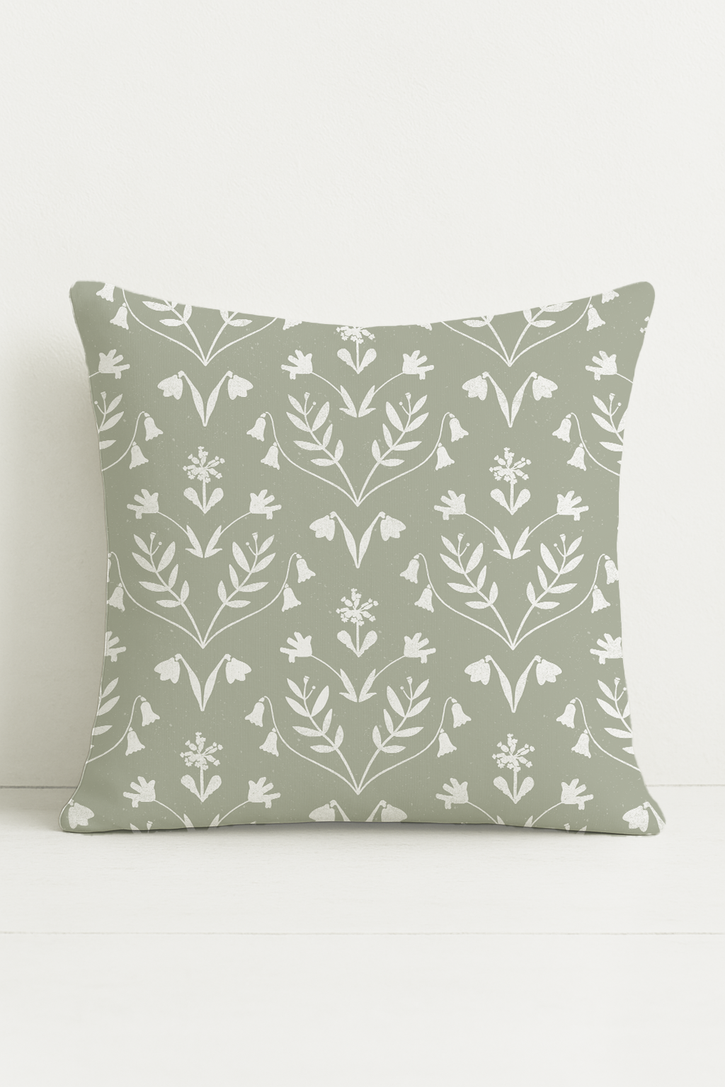 Woodland Wake Cushion – Vintage Green Floral with Blush Stripe