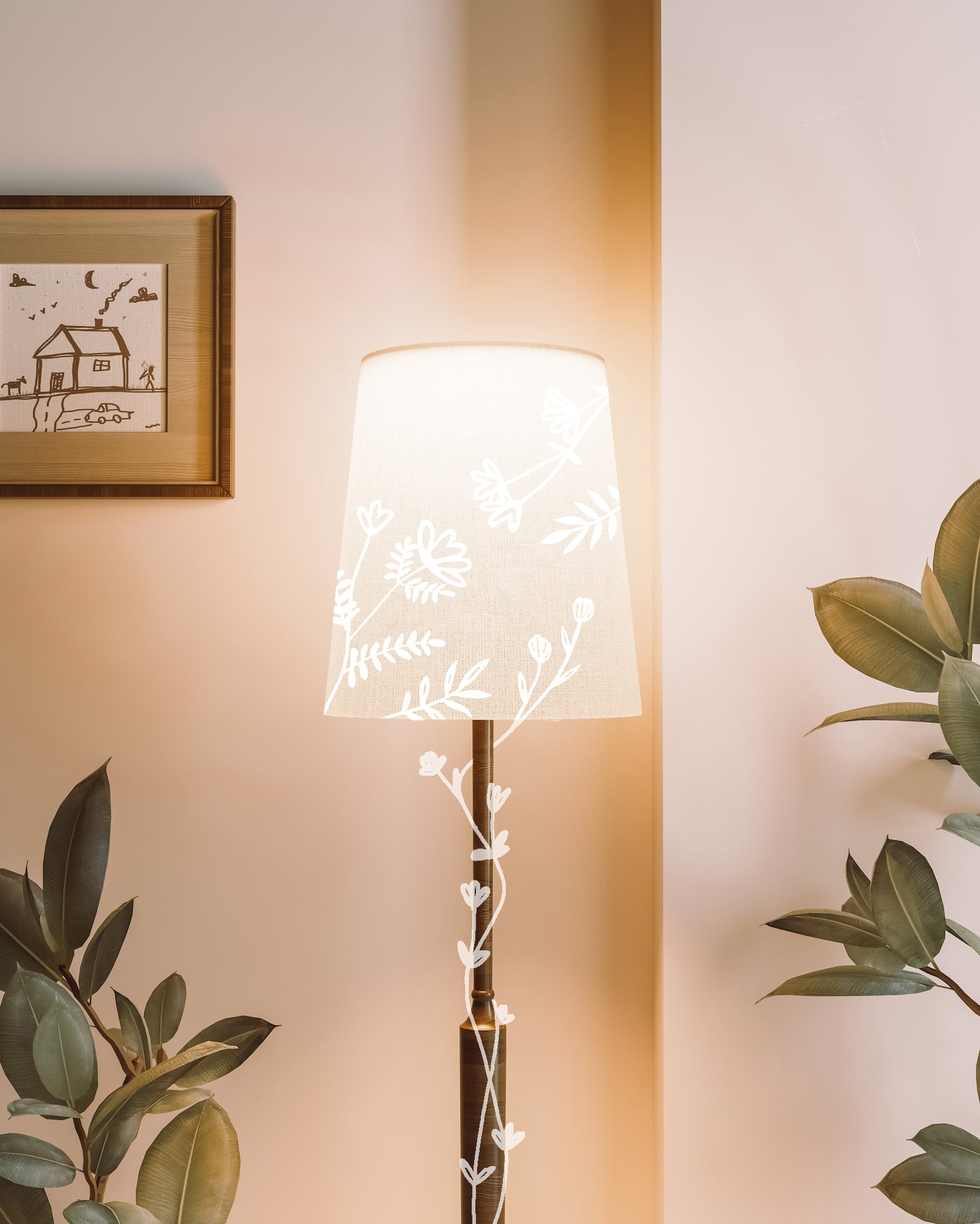 Handcrafted botanical lampshades by Hills & Hedgerows, including floral table lamp shades and luxury designs. Unique and stylish, perfect for adding warmth to your home decor.