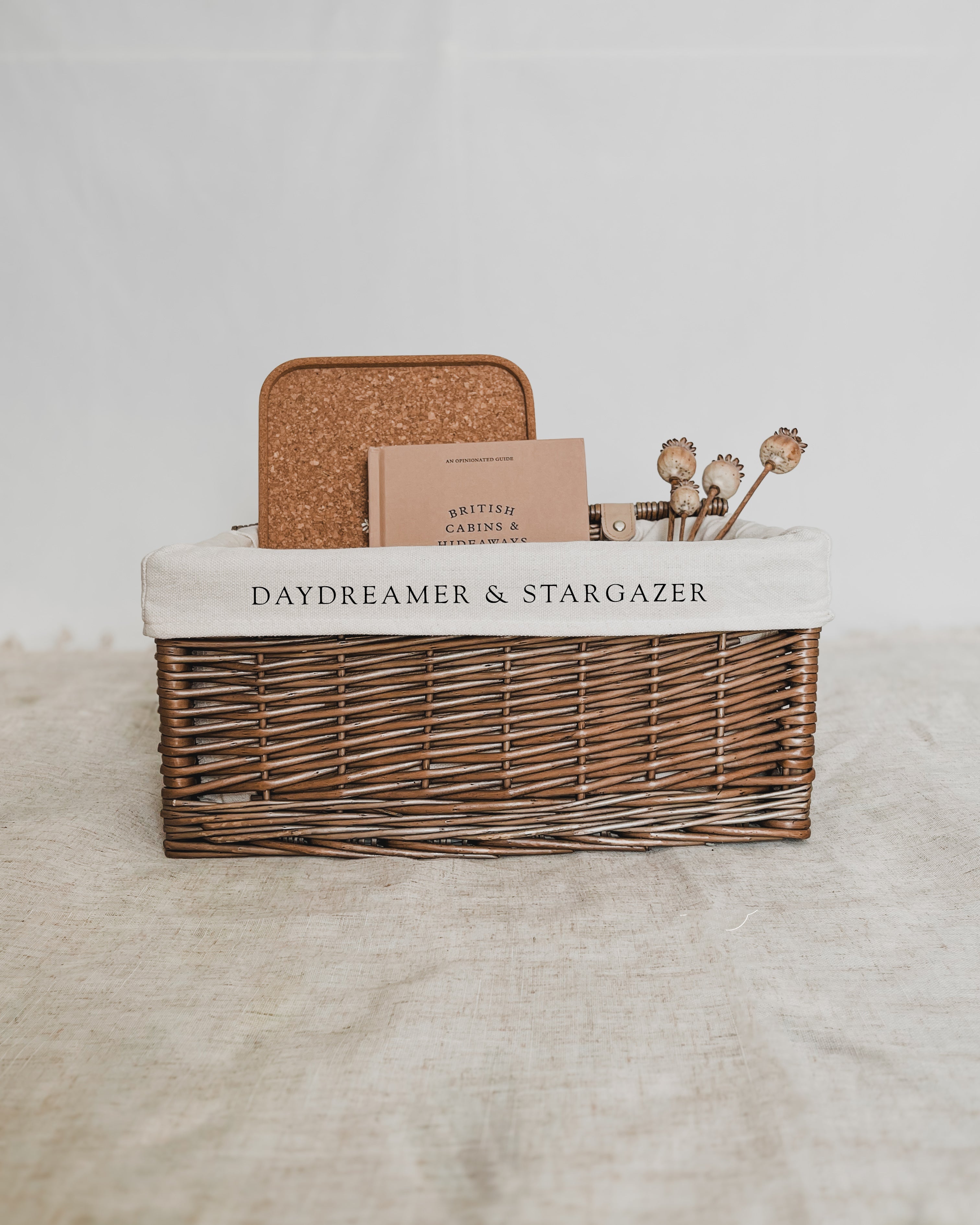 Luxury wicker gift baskets with personalised cotton lining, perfect for special occasions and thoughtful gifting in the UK.