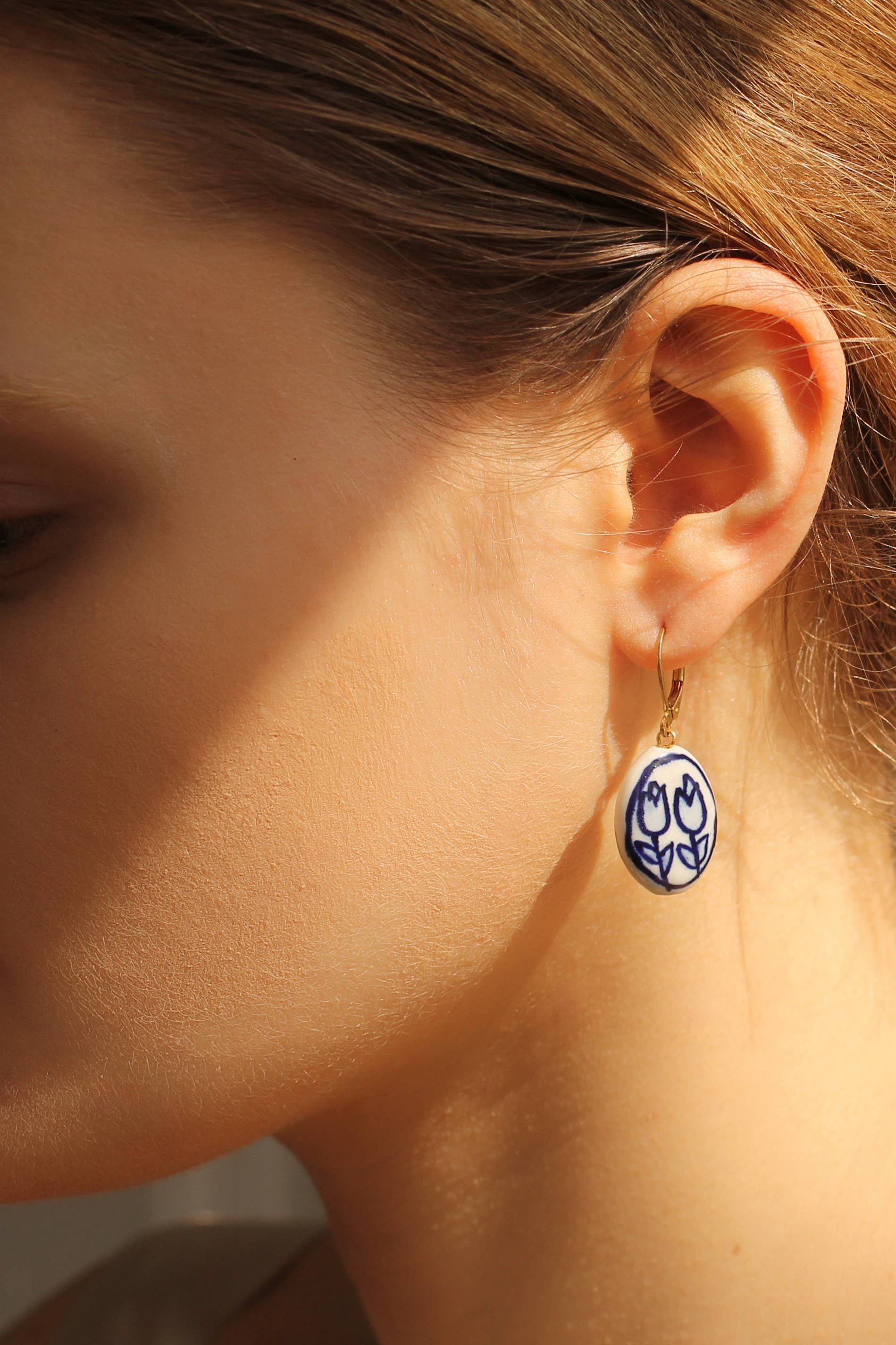 Oval Blue Tulip Earrings | Porcelain