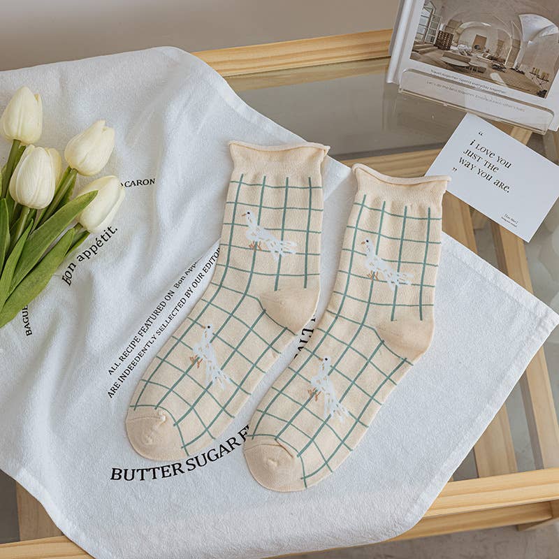 Knitted Cotton Soft Socks For Women - Blue Floral
