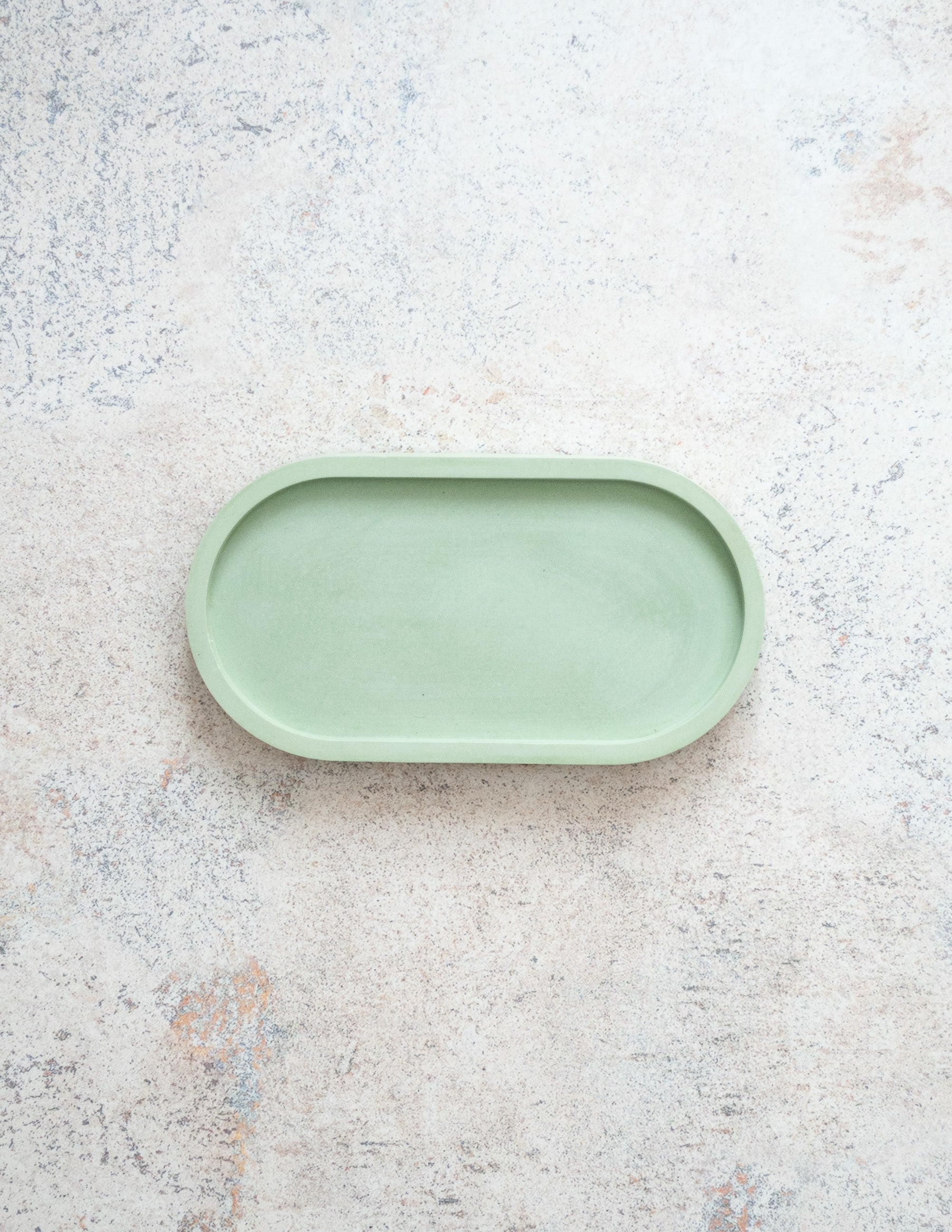 Handcrafted Mint Leaf Oval Concrete Tray