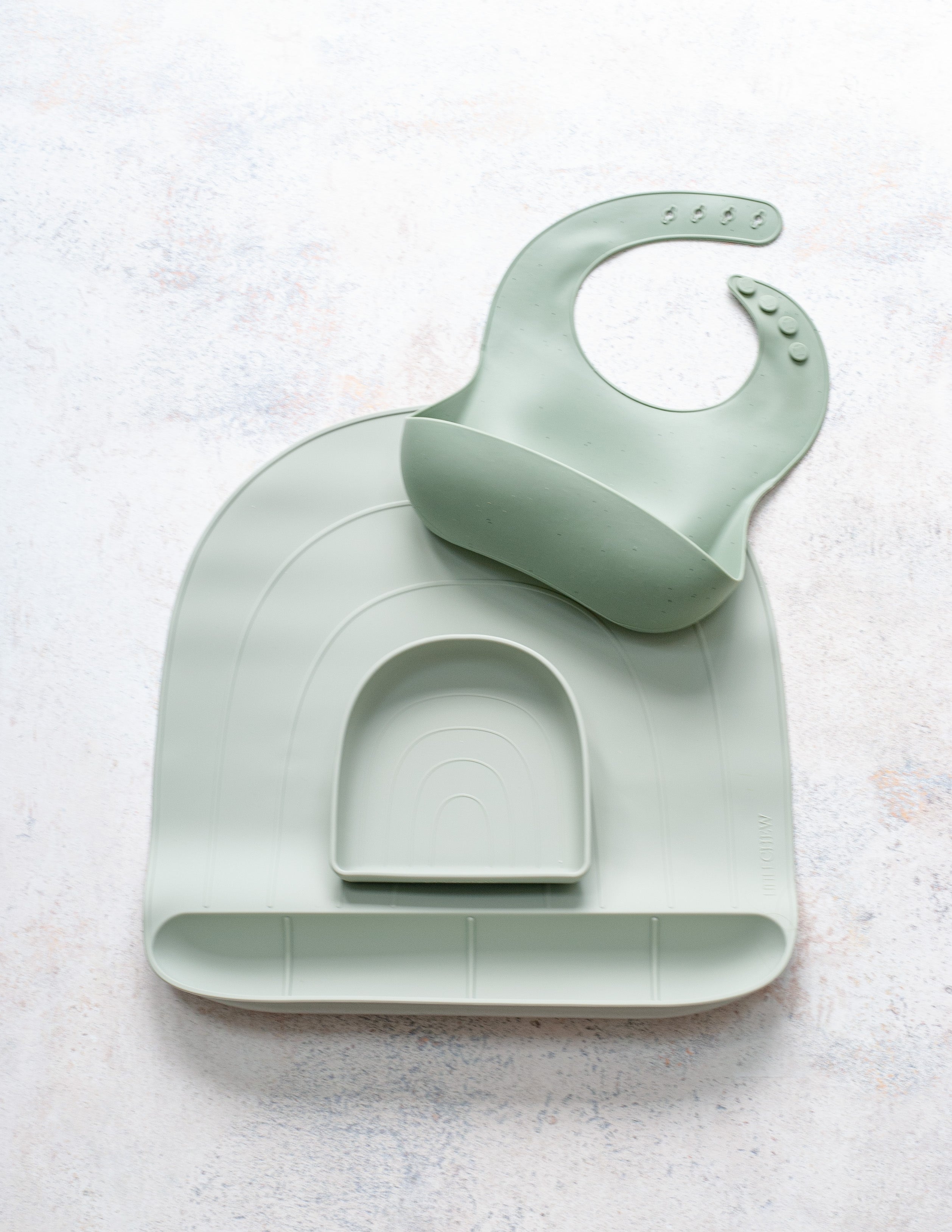 Silicone Baby Bib, plate and tray in green