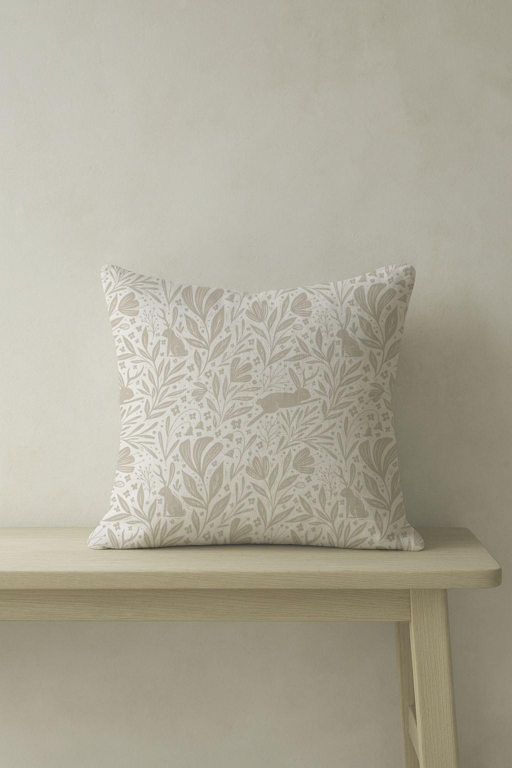 Enchanted Floor – Woodland Hare Cushion in Blush Cotton-Linen
