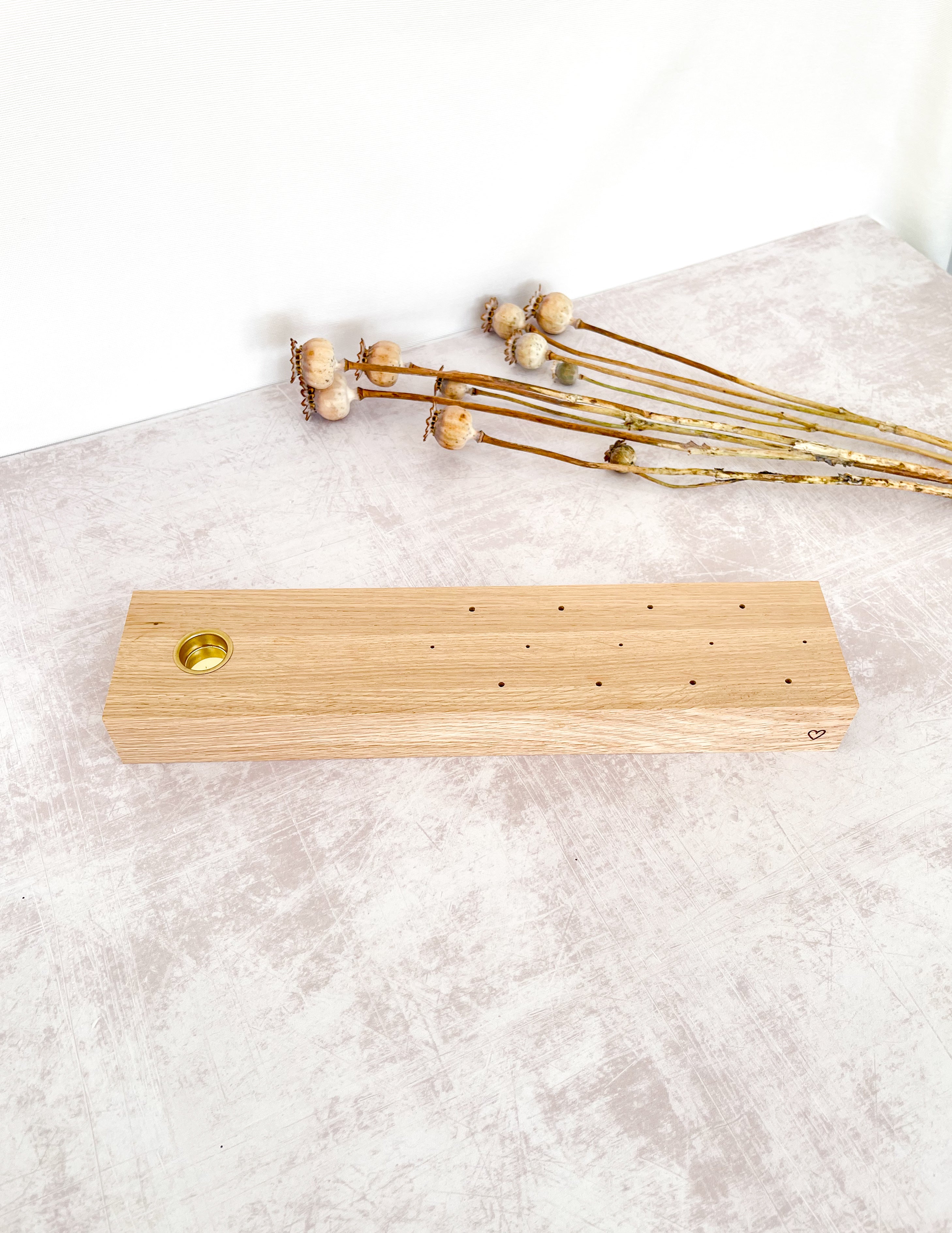 Dried Flower Holder with Candle Holder | Oak Flower Bar