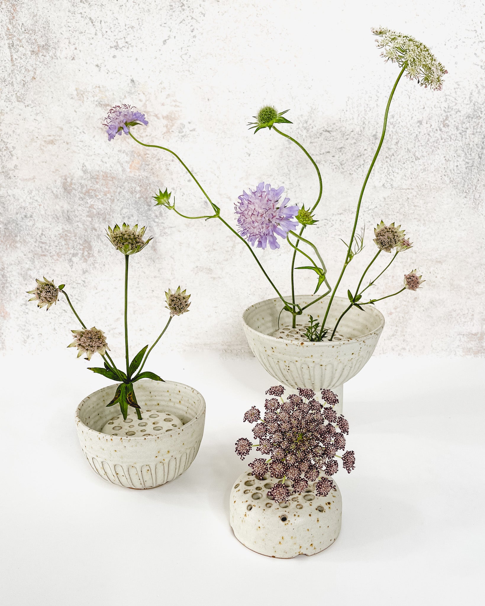 Hand-thrown Ceramic flower vase collection Ikebana Bowl - Artistic Flower Vessel & Stem Holder | Stoneware Pottery for Unique Floral Displays