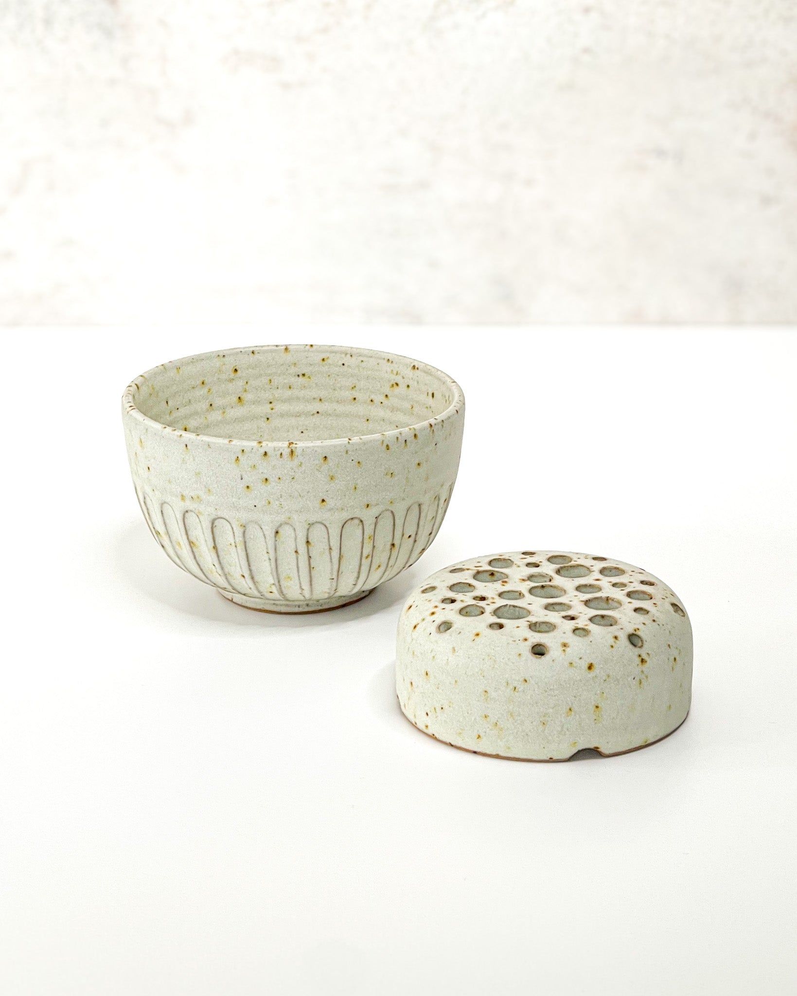 Hand-thrown Ceramic Ikebana Bowl & Stem Holder | Stoneware Pottery for Unique Floral Displays