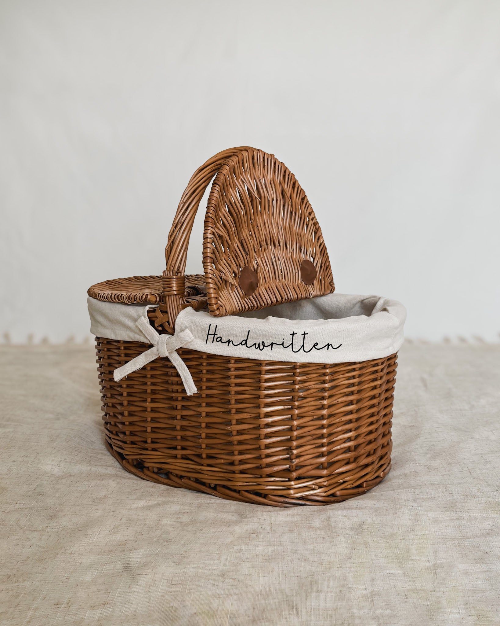 Personalised Medium Oval Lidded Wicker Hamper and Customisable Picnic Basket