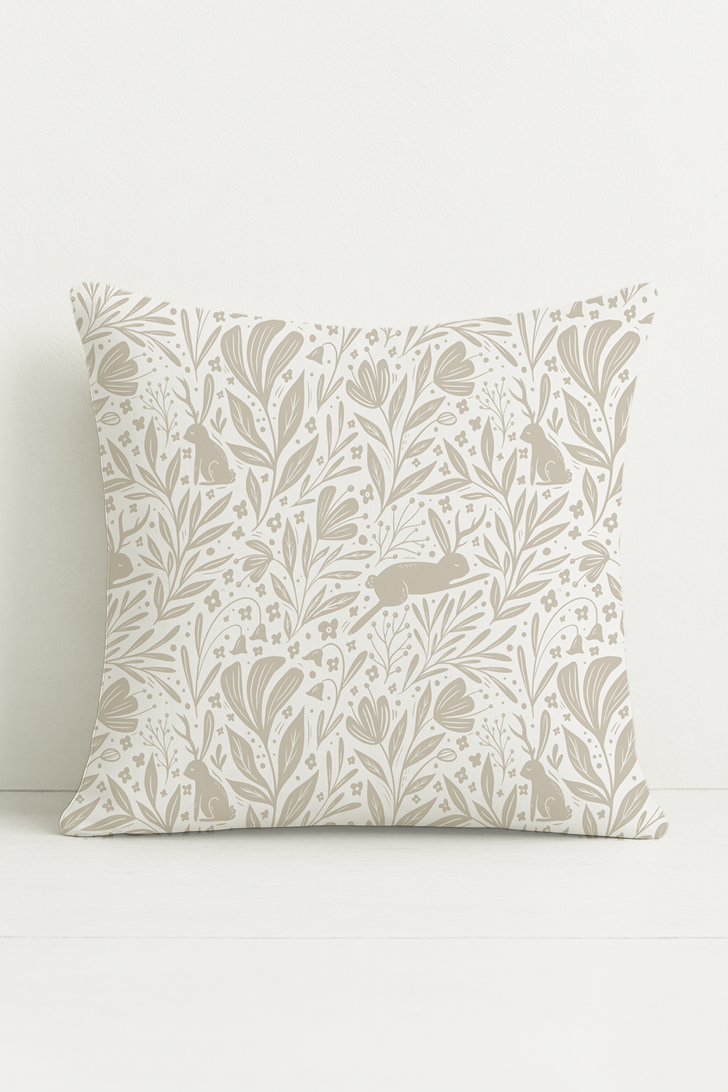 Enchanted Floor – Woodland Hare Cushion in Blush Cotton-Linen